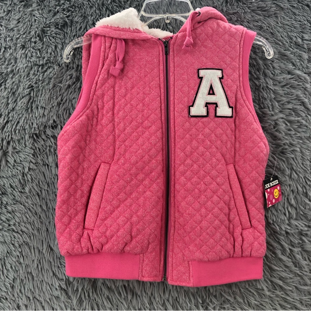 Joe Boxer Jacket Women Small Quilted Sherpa Hood Pockets Full Zip Sleeveless NWT